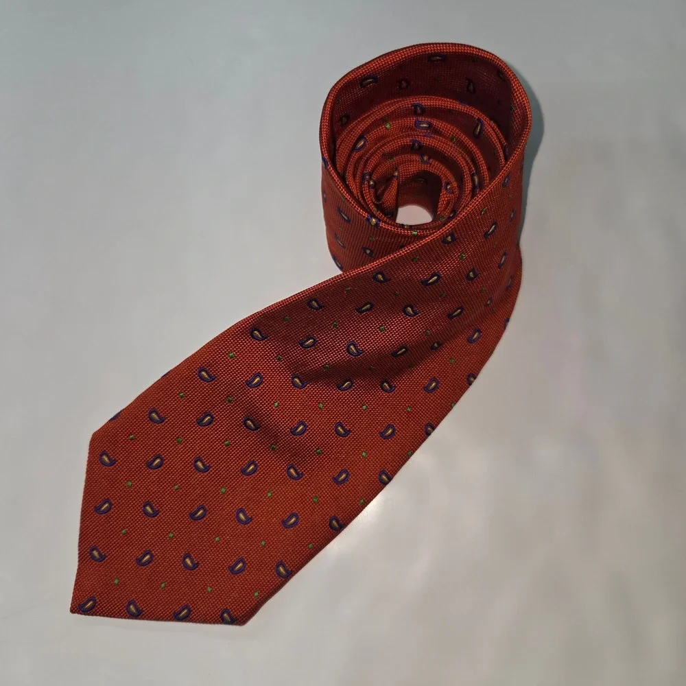 Lauren Ralph Lauren Necktie Mens OS‎ Orange Paisley Silk Hand Finished USA Made